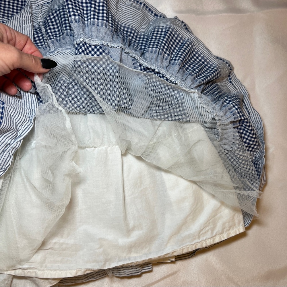 Genuine Kids By Oshkosh Navy And White Checkered Girls 5T PuffyDress Pearl Snaps - Picture 12 of 16